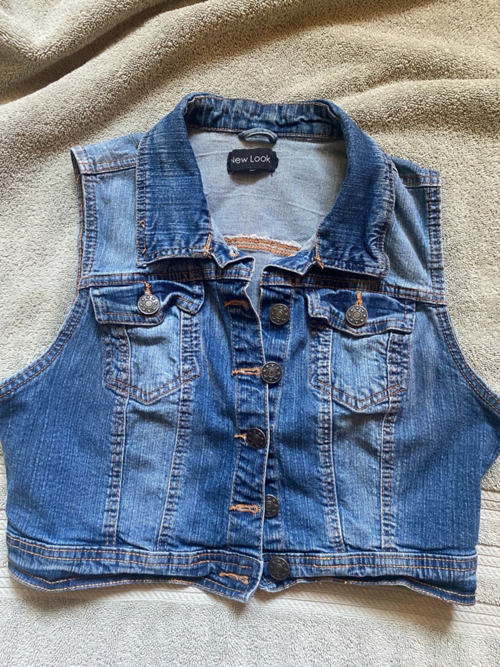 New Look Medium Blue Denim Cropped Button Vest